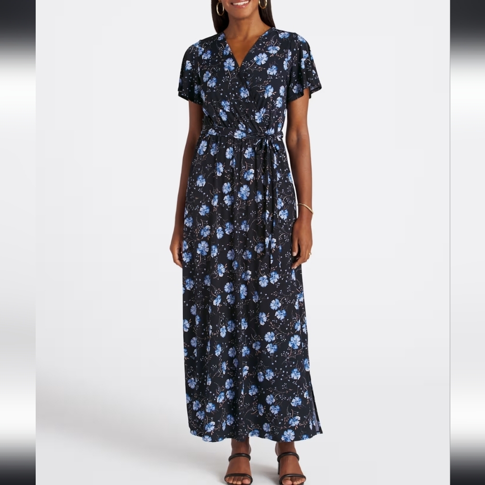 Floral Navy and Light Blue Maxi Dress